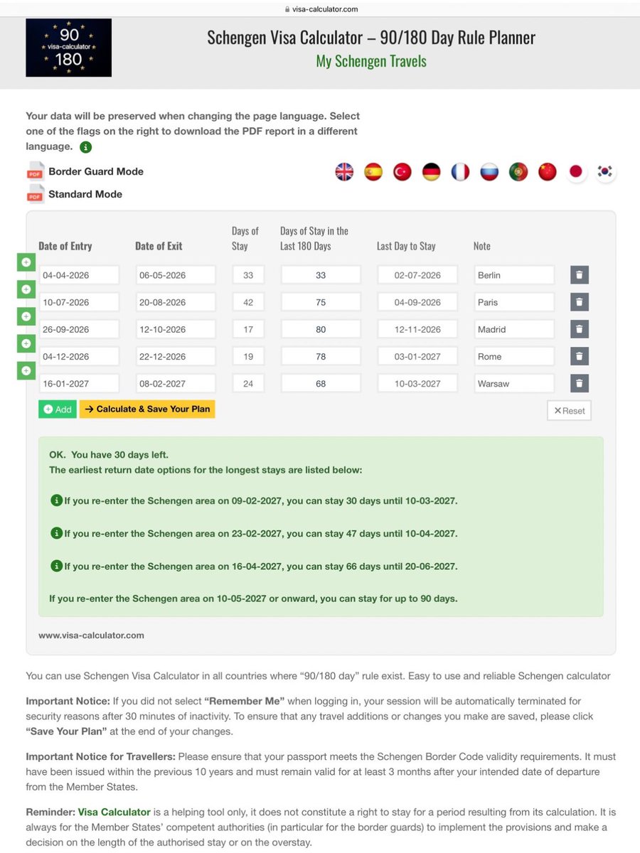 SchengenEES's tweet photo. If you are a UK 🇬🇧 traveller or expat managing your 90/180-day Schengen limit to keep your travel safe, 𝙑𝙞𝙨𝙖 𝘾𝙖𝙡𝙘𝙪𝙡𝙖𝙩𝙤𝙧 offers a completely independent, precise, free, and trusted global standard that has been serving travellers since 2018.

• 𝗦𝗺𝗮𝗿𝘁 𝗦𝗶𝗺𝘂𝗹𝗮𝘁𝗶𝗼𝗻: Easily forecast future multi-entry itineraries and see exactly when your days reset.
• 𝗕𝗼𝗿𝗱𝗲𝗿 𝗥𝗲𝗮𝗱𝘆: Generate your own verifiable "𝗕𝗼𝗿𝗱𝗲𝗿 𝗚𝘂𝗮𝗿𝗱 𝗠𝗼𝗱𝗲" 𝗣𝗗𝗙 report to ensure a smooth, error-free check at border control.

Your travel history remains completely private, securely saved, and fully compliant. Take control of your Schengen planning with the verified global standard.

👉 𝗣𝗹𝗮𝗻 𝘄𝗶𝘁𝗵 𝗰𝗼𝗻𝗳𝗶𝗱𝗲𝗻𝗰𝗲 𝗮𝘁 https://t.co/mXmGDYthyz

#SchengenCalculator #VisaCalculator