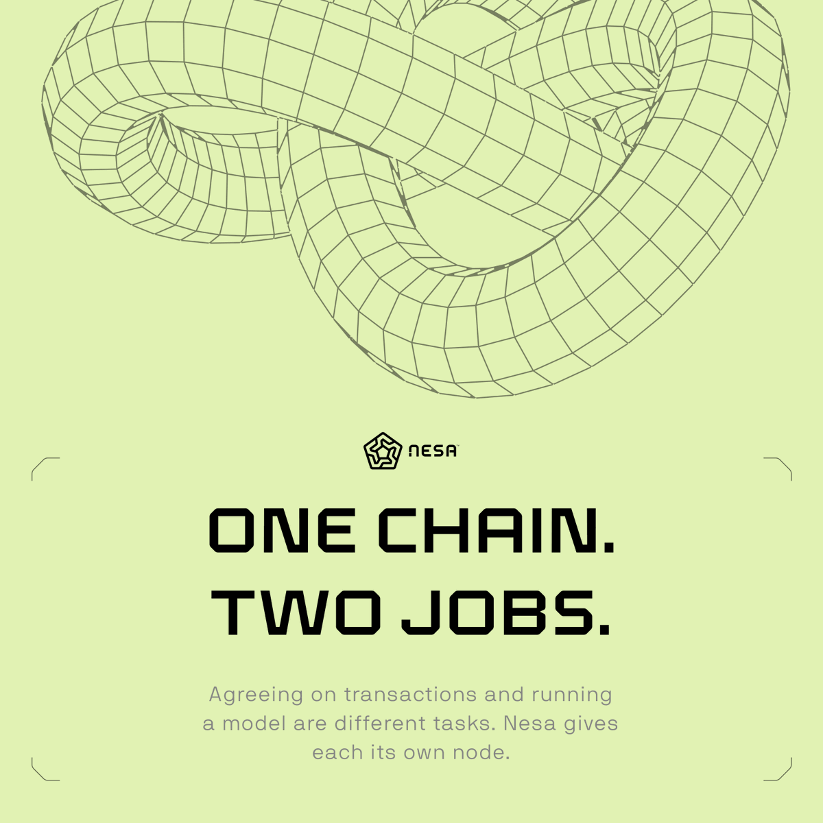 nesaorg's tweet photo. An AI chain should not ask every node to do the same job

Agreeing on transactions is one kind of work, but running a model is another, and it asks for more computing power.

Nesa gives each its own node type:

⬟ Validators handle consensus
⬟ Miners handle inference

You pick one when you set up with the official bootstrap script.