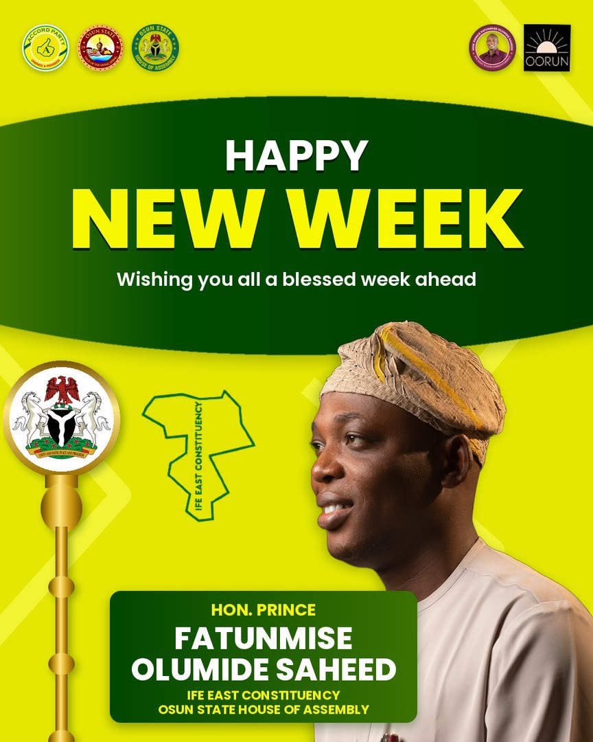 FOS_olumart's tweet photo. Happy New Week to the good people of Ife East! A new week is a fresh opportunity to strengthen our bonds as a community and move forward together with purpose. May the days ahead bring you peace, good health, and success in everything you set your hands to.

– HON. FOS (OLUMART) https://t.co/BWCba8EWJ9