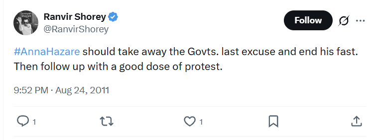 HippoKrrish's tweet photo. @RanvirShorey In 2011 you didn't believe in judiciary and parliament https://t.co/sUeX8eQlNF