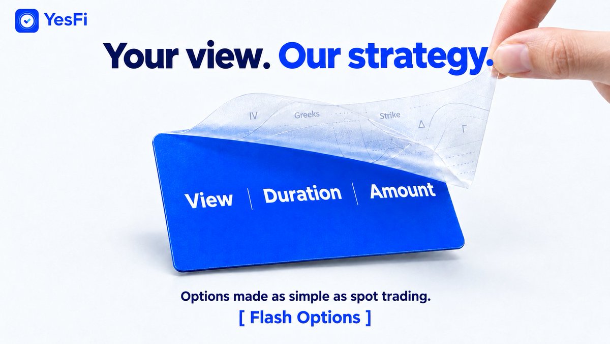 YesFiLabs's tweet photo. ⚡ Flash Options should not require Greeks, IV, or strike selection before you can express a view.

On YesFi, you only choose:
— Your view
— Your time horizon
�� Your position size
You see the scenario you are backing and the potential outcome.
You bring the view. YesFi builds the strategy.

Flash Options, with a spot-like experience.
#YesFi #Options