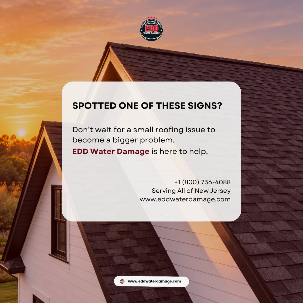 EddWaterDamage's tweet photo. Your roof could be warning you before a major problem happens!  

From curling shingles to hidden ceiling stains, small warning signs can lead to costly water damage if ignored.  Swipe to discover!  

📞+1 (800) 736-4088 
📍Serving All of New Jersey https://t.co/LWhYzJ6hLs