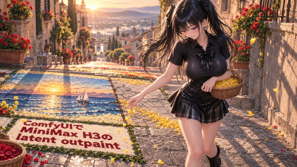 Tutorial cover showing an illustrated character and ComfyUI MiniMax H3 latent outpaint text