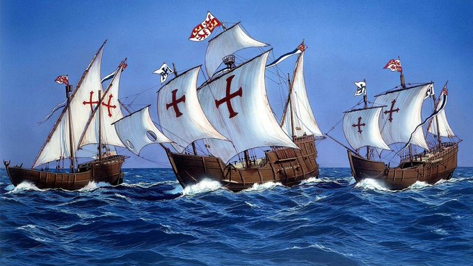 Dario_Madrid_F's tweet photo. A las dos de la madrugada del 12 de octubre de 1492 un marinero que se hacía llamar Rodrigo de Triana, vigía de la Pinta, dio el aviso esperado durante semanas: ¡¡¡Tierra!!! https://t.co/WmUZgNPw6s