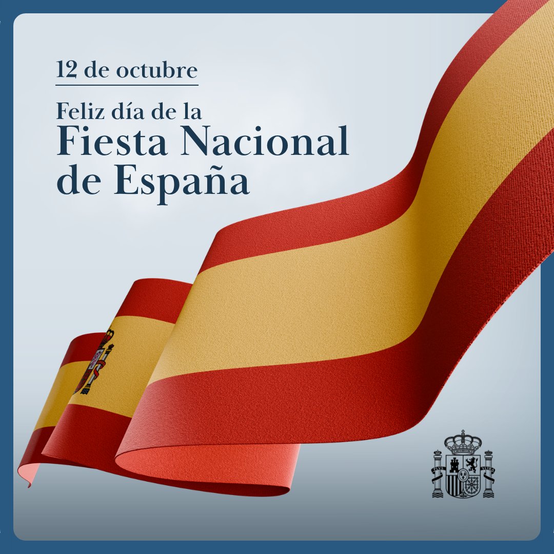 MAECgob's tweet photo. 🇪🇸 Hoy #12deOctubre celebramos una España diversa, solidaria y abierta al mundo.

Felicitamos especialmente a los millones de españoles en el exterior, a quienes nuestras embajadas y consulados acompañan cada día. 🌍

¡Feliz #DíaDeLaFiestaNacional! https://t.co/NU2z3kom9p