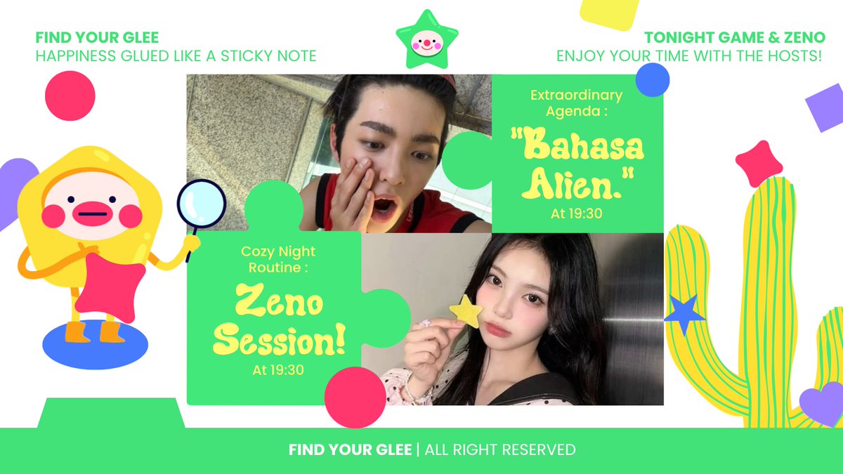 findyourglee's tweet photo. ⠀
Our jolly-motion begins on this 𝗻𝗶𝗴𝗵𝘁, with @playfulLILO as MOD &amp; @cheerfulLILA as DJ /  [...]  🪅  The Bahasa Alien will start on 19.30.  Gather on the common room with that vibes with High School Love Song.  /  좋은 하루 보내세요. Reply to participate! ᭄᭡ ‌ ‌ ‌
⠀ https://t.co/Ngx95WmDvC