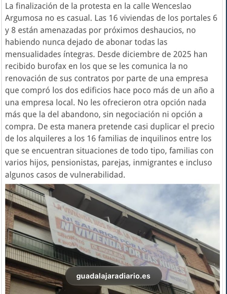 gdljr_existe's tweet photo. 💥LOS FONDOS BUITRE LLEGAN A #GUADALAJARA.
16 familias de los portales 6 y 8 de la calle W. Argumosa están en riesgo de desahucio tras la compra de los edificios por un fondo de inversión. De alquileres de 400-500 € les están exigiendo 1.200 €.
Feliz #12deOctubre. https://t.co/c2UkxA7ifj