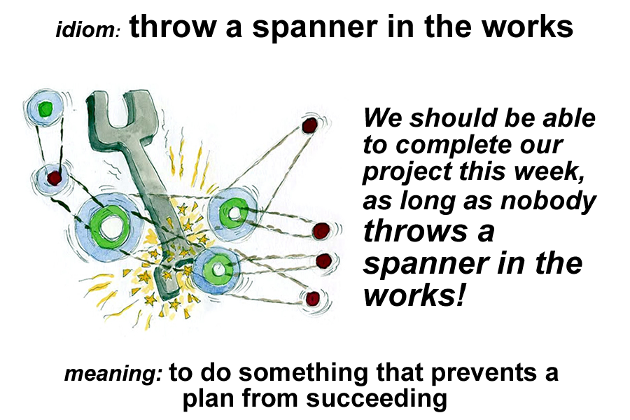 EnglishStudy's tweet photo. Idiom of the day 🔧

“Throw a spanner in the works”: to do something that prevents a plan from succeeding.

“The holiday was booked and packed. Then I found my passport had expired in March. That threw a spanner in the works.”

Always check the passport first. 🙃

#LearnEnglish https://t.co/xWVGZ0i9dB