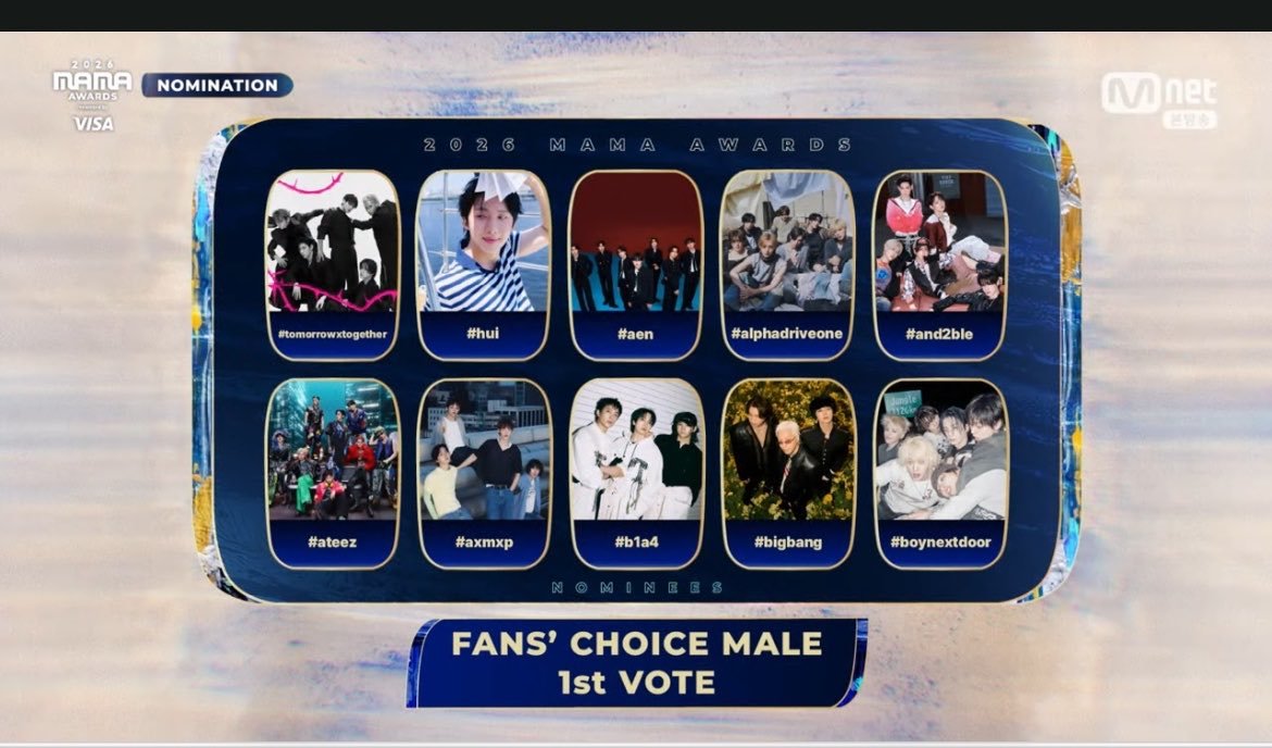 TXT_DailyNews's tweet photo. .@TXT_members has nominated for 2026 MAMA Awards :

🏆 Best Male Group
🏆 Album of the year "7th year: AMOSITT"
🏆 Worldwide Fan's Choice Male (TOP 10)
🏆 Worldwide Fan's Choice (Daesang)

#2026MAMAVOTE #tomorrowxtogether https://t.co/fuHUG4EZSn