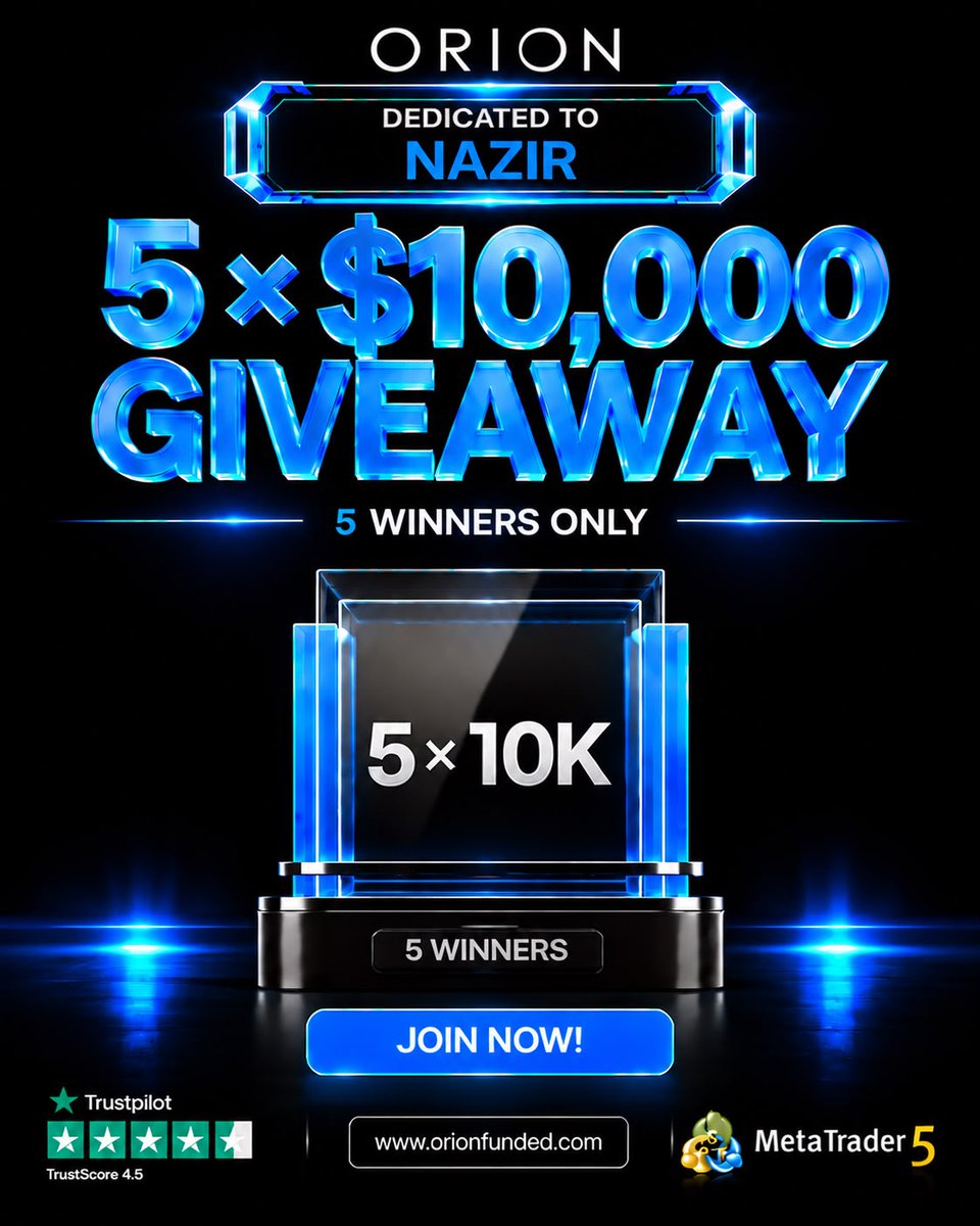 nazirsalis10's tweet photo. 🚨 5 × $10K GIVEAWAY 🚨
 
PROCEDURE:

 Follow:

@nazirsalis10 

@Orionfundedcom

@OrionAffiliates

🔹Like &amp; Repost this Post. 
🔹Like &amp; Repost Quoted Post.
🔹 Tag 3 Traders 

Winners will be announced soon 🔜

Don't miss a chance for 50% off using code: 
NAZIR50 https://t.co/m7GvVGglkA