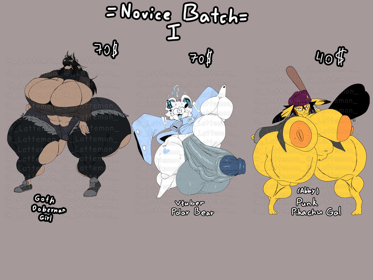 _Lattemon_'s tweet photo. ----------MY FIRST ADOPT-----------
May I present you "Novice Batch"! 

Here you can find 3 new and 2 old chars. 

Accept payments via boosty/Hipolink in DMs. https://t.co/BDVfngWApX