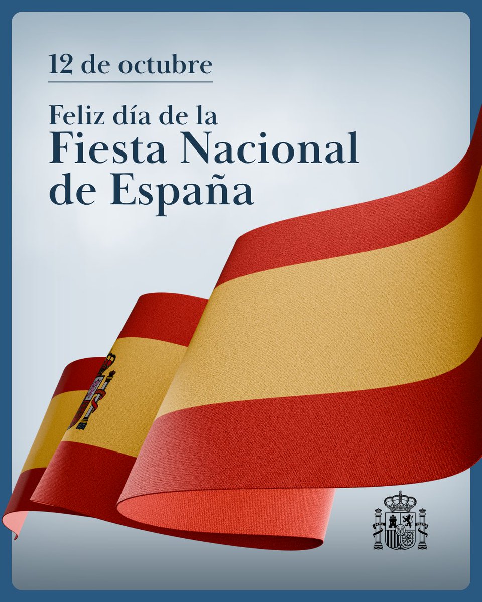 DGobiernoMadrid's tweet photo. 🇪🇸 Desde la Delegación del Gobierno en Madrid felicitamos a toda la ciudadanía en este 12 de octubre, una fecha para celebrar los valores de convivencia, respeto y diversidad.

¡Feliz Día de la Fiesta Nacional!

#12Octubre https://t.co/oCis2qeh9x