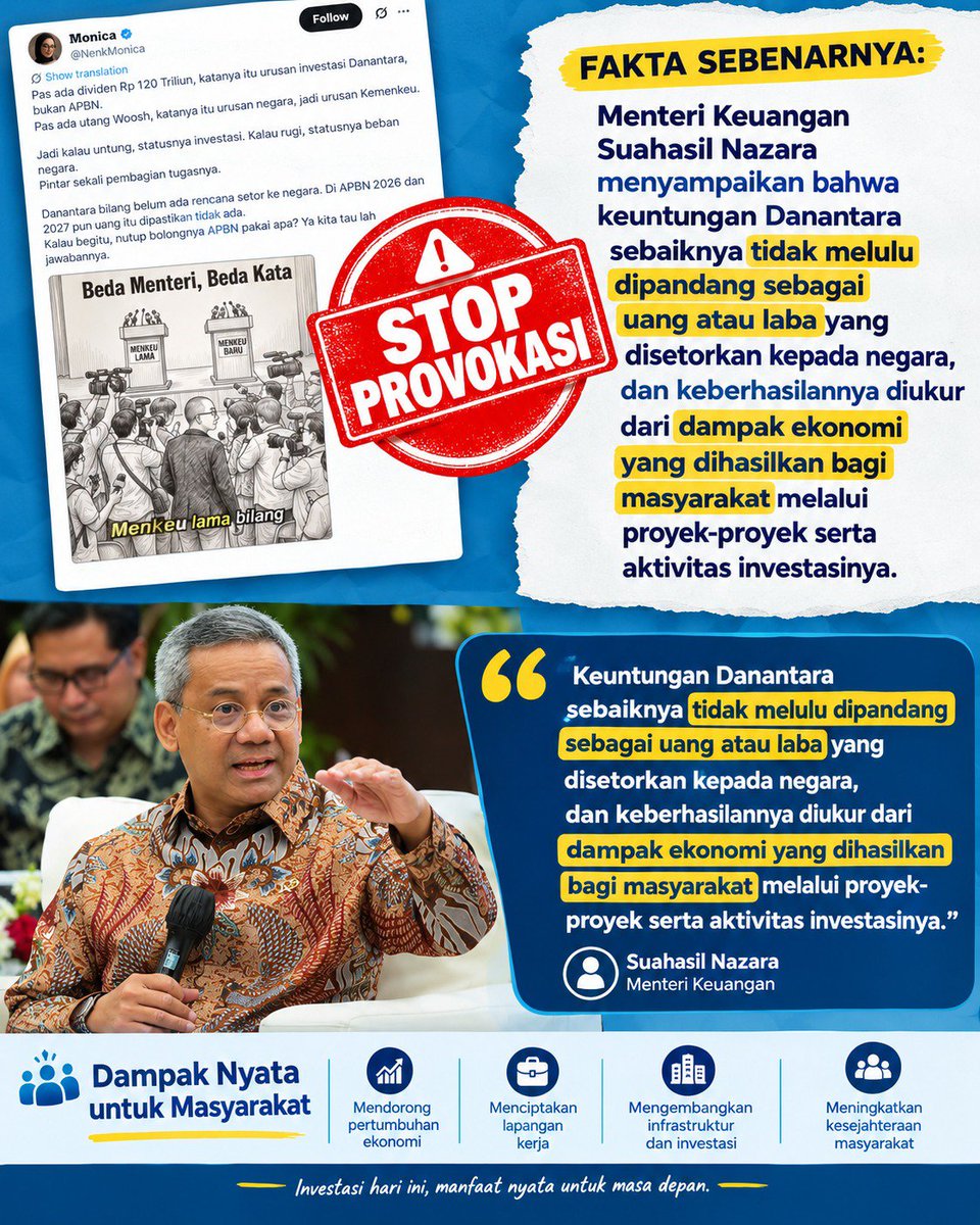 sulesu0890's tweet photo. Pertumbuhan ekonomi dan lapangan kerja bukti nyata perubahan cara pengelolaan untung Danantara #DanantaraBangunNegeri https://t.co/CRvFcxke44