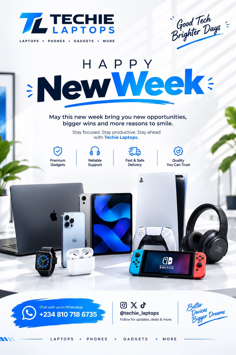 techielaptops's tweet photo. Happy New Week 💜

A fresh week brings fresh opportunities to dream bigger, work smarter, and upgrade your tech.

✅ Quality gadgets you can trust ✅ Reliable customer support ✅ Fast and safe delivery

Ready to Shop? DM or send us a WhatsApp message: 
https://t.co/RyCPhdazzA https://t.co/WYfpJX9SHD