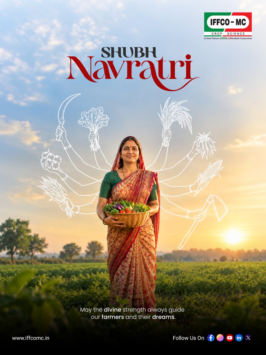 iffcomc's tweet photo. May the divine blessings of Maa Durga bring strength, prosperity and happiness into every life. 

Wishing everyone a joyful and blessed Navratri! 

#HappyNavratri #MaaDurga #Navratri #FestiveGreetings #Agriculture #Farming #EmpoweringFarmers #iffco #iffcobazar #iffcomc https://t.co/u6GbUqnB07