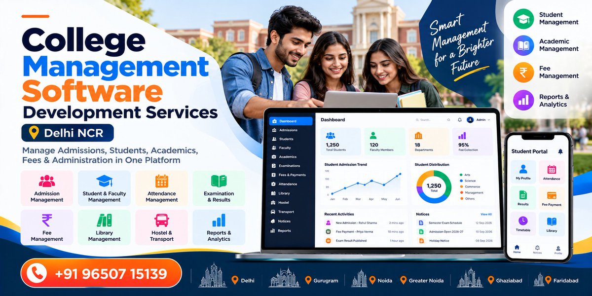 MVisionSolution's tweet photo. College Management Software Development in Delhi NCR

#CollegeManagementSoftware #CollegeERP #CollegeSoftwareDevelopment #StudentManagementSystem #EducationSoftware #CollegeERPDevelopment #DelhiNCR #Gurugram #Noida #Faridabad #CustomSoftwareDevelopment https://t.co/g4spem4sV4