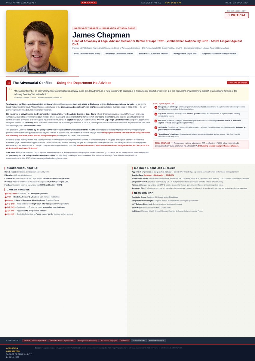 Vondrass90's tweet photo. Scalabrini's Zimbabwean-born Head of Advocacy is also a member of the Immigration Advisory Board. When we flagged this conflict of interest the department just ignored us. https://t.co/QpaTOqLbk3
