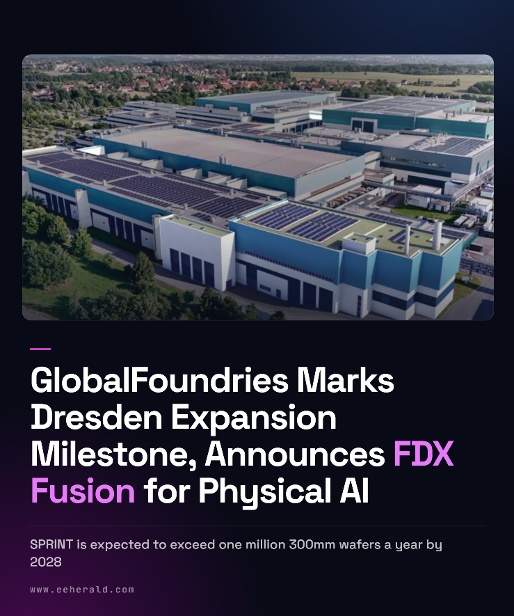 eeherald's tweet photo. GlobalFoundries plans FDX Fusion development and manufacturing in Dresden, targeting 7nm like digital performance with analog, memory and RF integration. https://t.co/qjlv8XKD6f #PhysicalAI #FDXFusion https://t.co/x4RylxoYNU