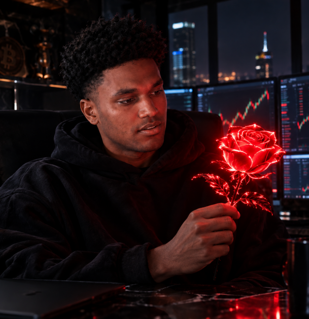 rosedonsol's tweet photo. Ansem staring at a rose like he just discovered the next trillion-dollar asset class. https://t.co/0Qox6OOe5D