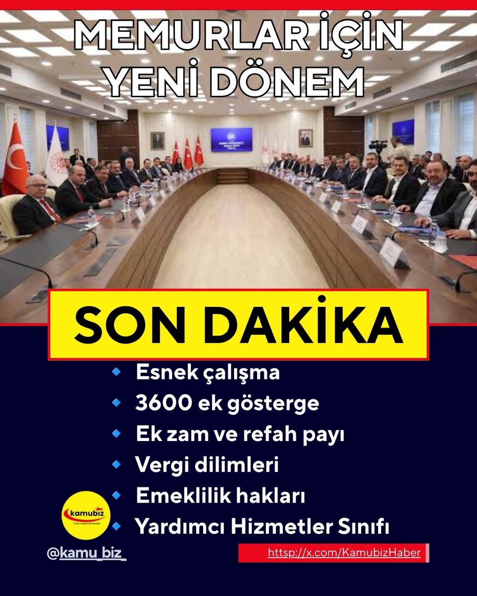 KamubizHaber's tweet photo. 🚨 MEMURLAR İÇİN YENİ DÖNEM GÜNDEMDE!

Kamu personel rejimine ilişkin taslağın tamamlandığı yönündeki bilgiler, milyonlarca memurun beklentilerini yeniden gündeme taşıdı. Esnek mesai, yarı zamanlı çalışma, ücret adaleti ve 3600 ek gösterge öne çıkan başlıklar arasında!

📌 YENİ DÜZENLEMEDE NELER VAR?

🔹 Esnek mesai: Bazı meslek gruplarında farklı çalışma modelleri gündemde.

🔹 Yarı zamanlı çalışma: Maaş ve özlük haklarında kayıp yaşanmaması talep ediliyor.

🔹 3600 ek gösterge: 1. dereceye ulaşan kamu görevlileri için talep yeniden gündeme taşındı.

🔹 Ek zam ve refah payı: Memurların alım gücünün artırılması isteniyor.

🔹 Vergi dilimleri: Vergi kaynaklı gelir kayıplarının azaltılması talep ediliyor.

🔹 Emeklilik hakları: İlave ödemelerin emekli aylıklarına yansıtılması ve bayram ikramiyesi gündemde.

🔹 Yardımcı Hizmetler Sınıfı: GİH’e geçiş ve kurumlar arasındaki ücret farklılıklarının giderilmesi isteniyor.

⚠️ ÖNEMLİ: Taslağın kapsamı ve yürürlüğe giriş takvimi henüz resmî olarak netleşmiş değil.

🔔 Memurlarla ilgili tüm sıcak gelişmelerden anında haberdar olmak  için yeni X hesabımız
@KamubizHaber

’i takip etmeyi ve bildirimleri açmayı unutmayın!