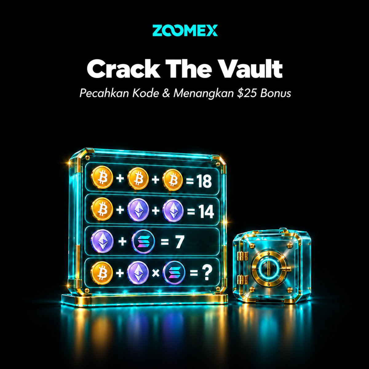 ZoomexID's tweet photo. 🔐 Zoomex Indonesia - Crack The Vault

Admin lupa kode brankas. untung petunjuknya masih ada 👀 Bisa bantu cari angka pengganti tanda tanya?

🎁 5 pemenang x $5 Bonus
⏰ 13 - 19 Okt 2026

Cara Partisipasi:
• Follow @ZoomexID
• Like & repost postingan ini
• Tulis jawaban di kolom komentar 👇

#Airdrop #Giveaway #Gratis