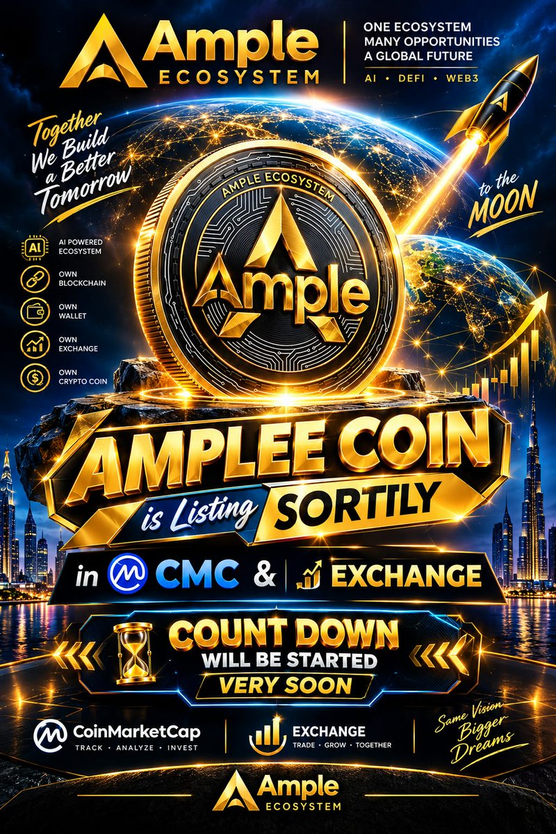 ampleeco's tweet photo. One Ecosystem. Many Opportunities. A Global Future 🌐! Ample Ecosystem is bringing together AI innovation, its own blockchain, native wallet, exchange, and crypto coin into one powerful platform. Get ready—the listing countdown on CoinMarketCap is starting very soon! 🚀✨ https://t.co/oeIjupxdyV