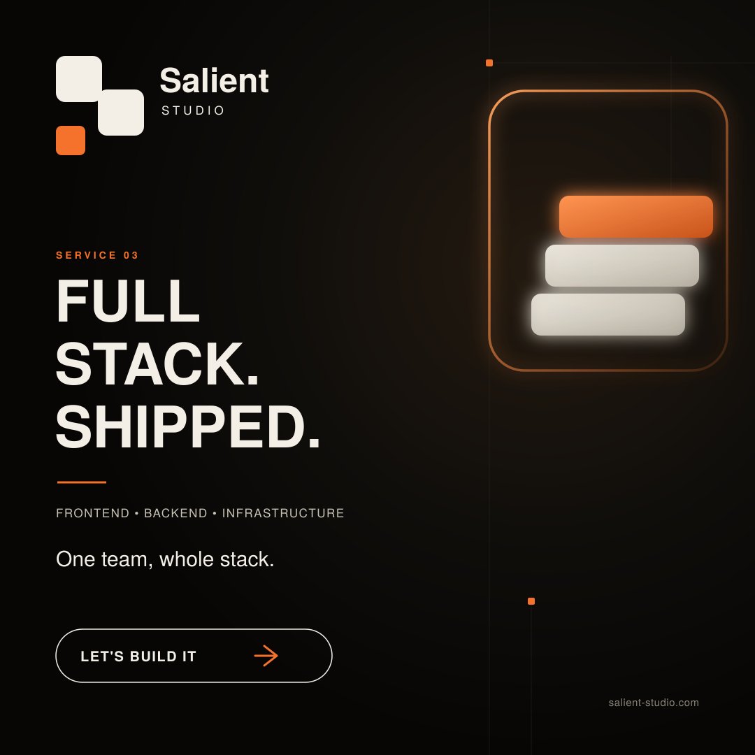 rudraXcode's tweet photo. Full stack. One team. Built to scale.

From frontend to backend and infrastructure, Salient Studio turns ideas into reliable digital products.

Have an idea worth building? Let’s make it happen.

https://t.co/sKT82hpVLg

#SalientStudio #FullStackDevelopment #WebDevelopment https://t.co/akfrnqTOXv