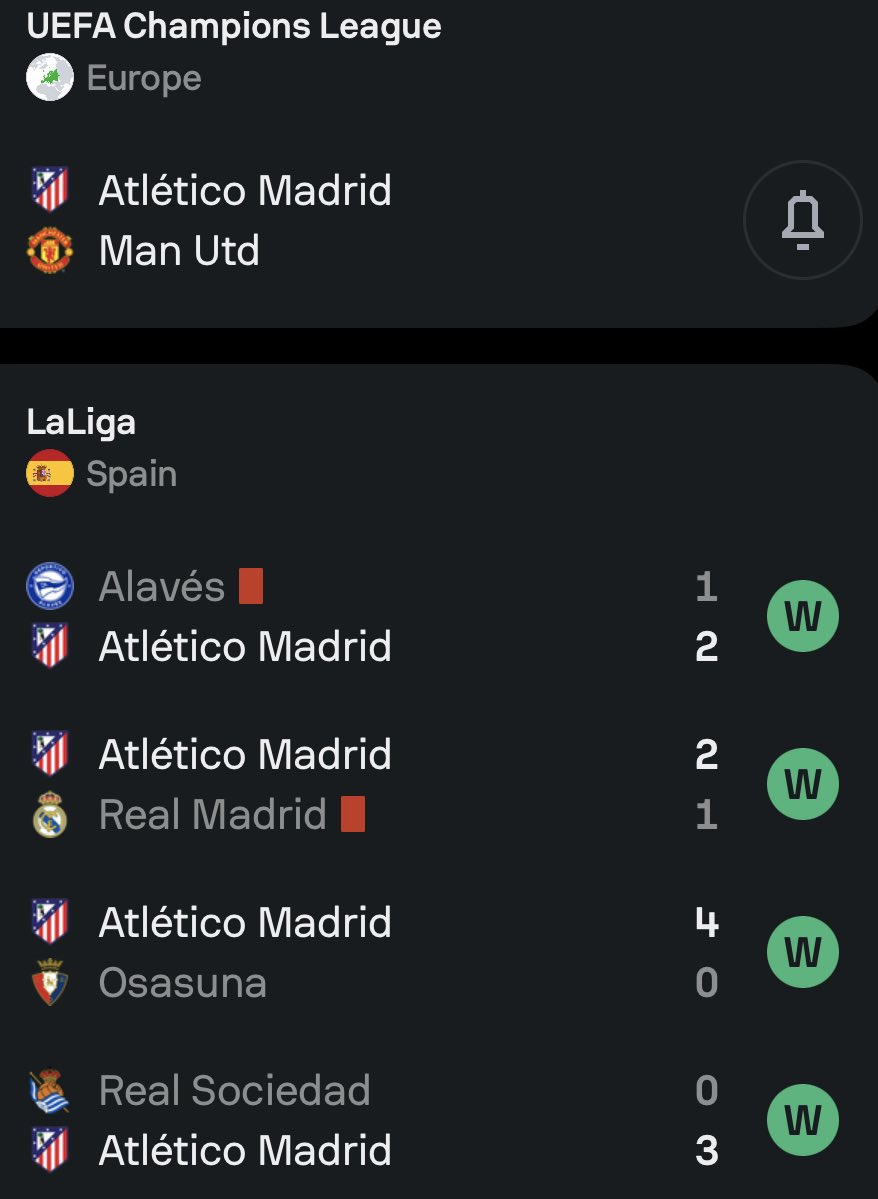 utdreport's tweet photo. #mufc’s next opponent, Atlético Madrid, are on a four-game winning streak and haven’t lost at their stadium this season. https://t.co/E8Y0FiHntZ