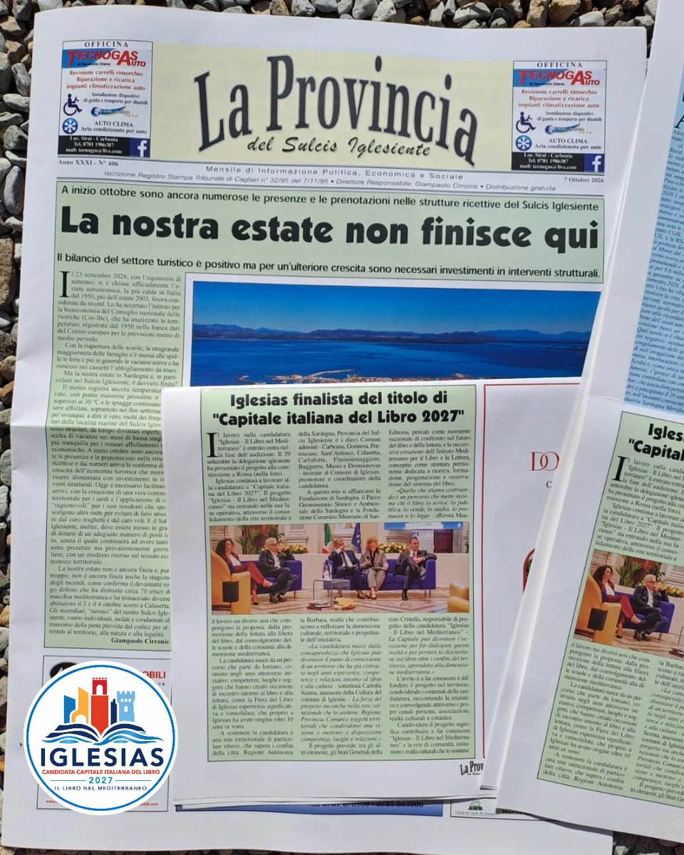iglesias2027's tweet photo. Iglesias Finalista Capitale del Libro 2027 con il progetto "Il Libro nel Mediterraneo" anche su La Provincia del Sulcis Iglesiente che ringraziamo per l'attenzione!!
#cidl #cidl2027 #capitaleitalianadellibro #iglesias #diac https://t.co/lGDMjfeX55