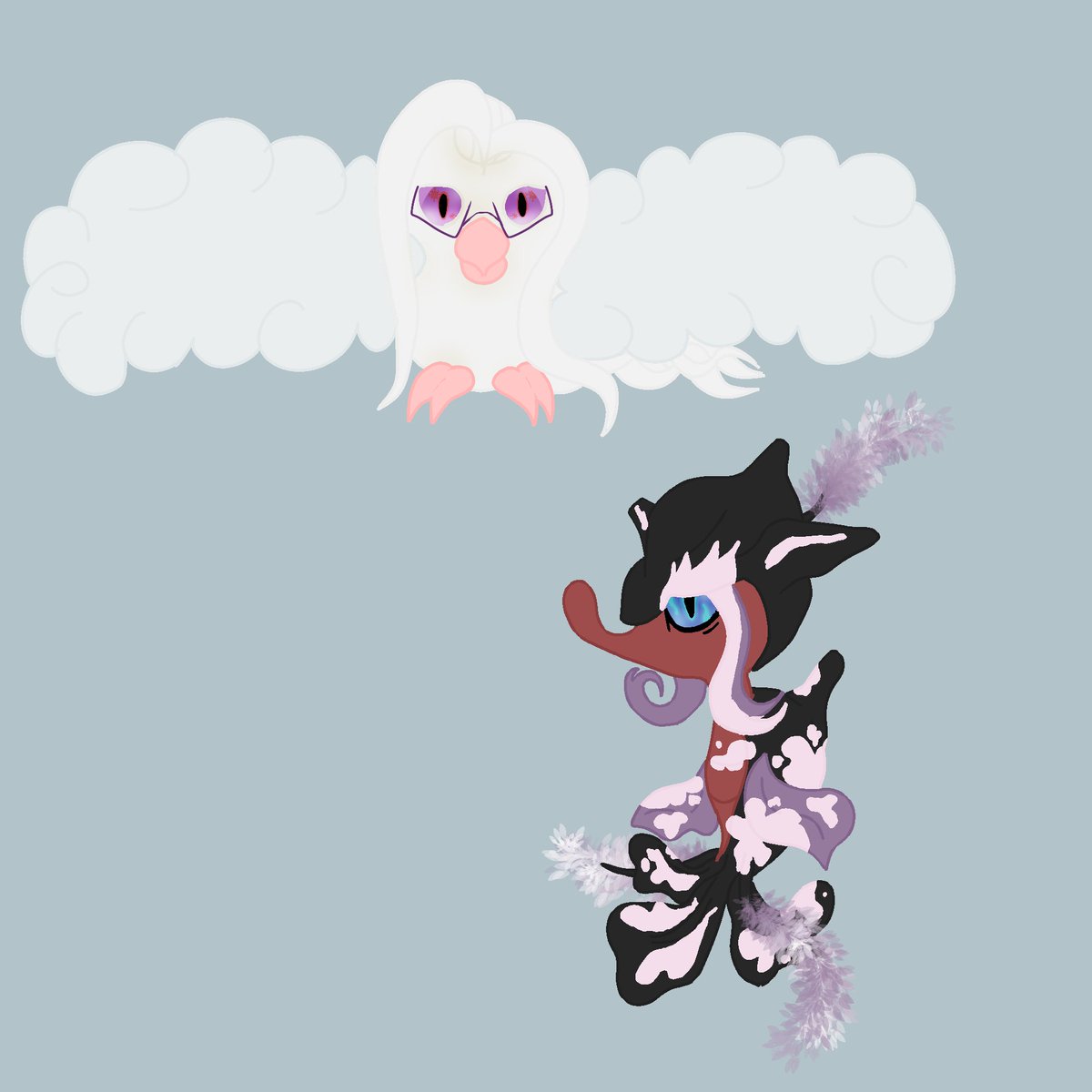 Akiraa_1996's tweet photo. Alright two at once. Just Pokemon forms of my and @Hollowolfpup 's OC's, Yao Wujiu and Yang Bi'an.
Wujiu's Rare Quality: Riled Up
Ability: Adaptability
Nature: Rash
#digitalart #NoAI #PMD #Pokemon #PMDOC #Swablu #Skrelp #Altaria #Dragalge #originalcharacters https://t.co/XCQ7FbFJWE