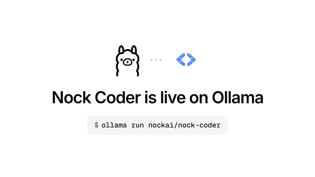 useNockAI's tweet photo. 5.9 GB for agent behavior is a great deal.

The other end of the range: 986 MB for quick, code first answers when you don't need an agent. Runs fine on a CPU.

> ollama run nockai/nock-coder https://t.co/jc3N8U8Ljy
