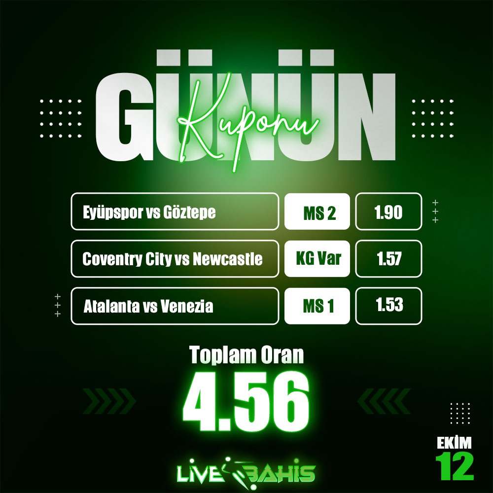LiveBahisCO's tweet photo. LiveBahis Analiz Ekibinin Hazırladığı Günün Kuponu Yayında ! %5️⃣0️⃣0️⃣ HOŞGELDİN BONUSU MİNİMUM 1️⃣0️⃣0️⃣ TL YATIRIM FIRSATI ! Güncel giriş adresimiz : https://t.co/qklhYppPbz https://t.co/trSLPcuVN6