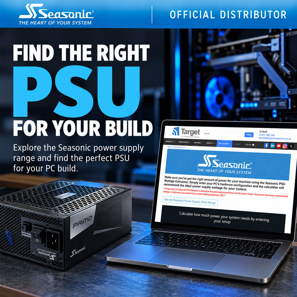 TargetCompUK's tweet photo. Find the right PSU for your build with @Seasonic 

Whether you're building a gaming PC, upgrading your workstation or creating a high-performance system, Seasonic delivers reliable, efficient power you can count on. 

Try the calculator: https://t.co/QblljjuObo https://t.co/7YCEVzW2m8