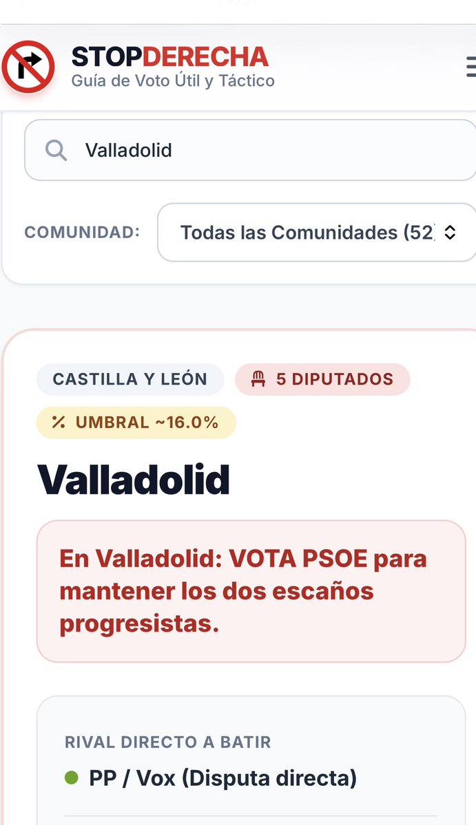 LuisaSanzMtnez's tweet photo. Esta web os dice el voto útil para frenar a la derecha dependiendo de la provincia en la que vivas:

https://t.co/5R663Ibe9O https://t.co/6sLzIp3OyY