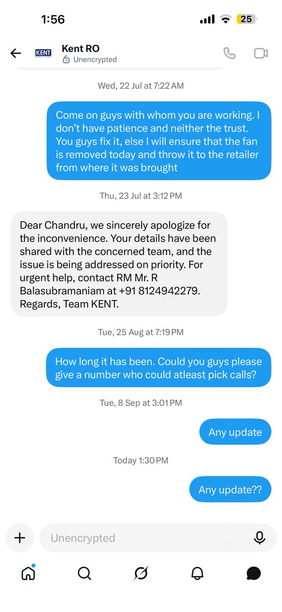 chandru_cj's tweet photo. @KentROSystems @Kentwaterfilter This is the grade of service that you provide, INCAPABLE PROCESS #INCAPABLE ASM #INCAPABLE ZONAL HEAD #PIECEOFCRAP #SCAM https://t.co/2AXV1eupjX