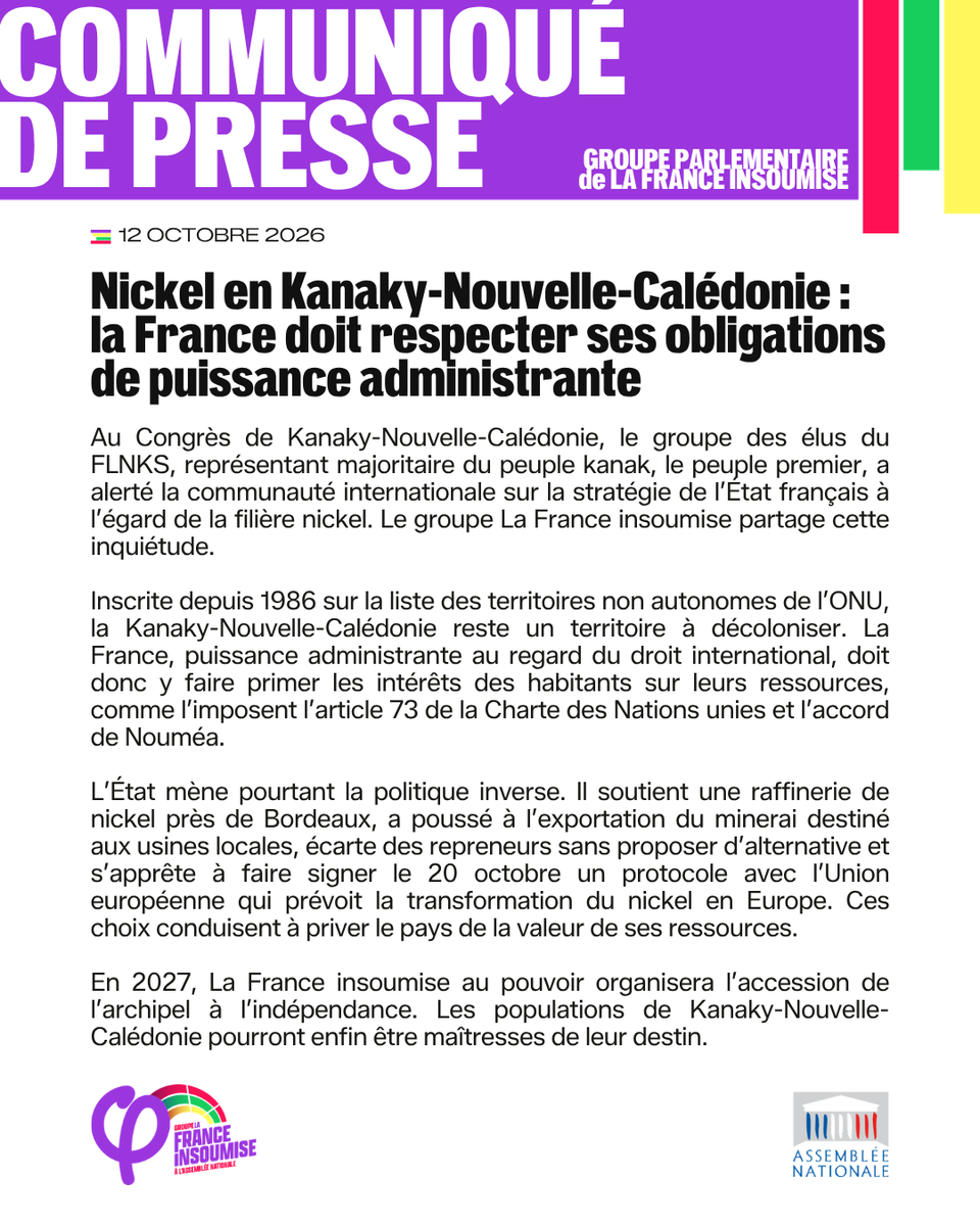 FiAssemblee's tweet photo. 🔴📄 Nickel en Kanaky-Nouvelle-Calédonie : la France doit respecter ses obligations de puissance administrante https://t.co/FGfZEZf8vR