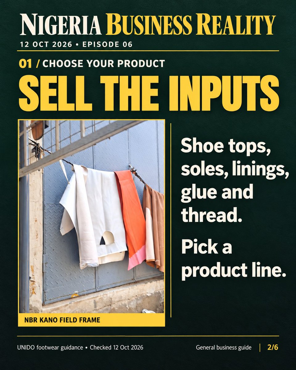 msani0248's tweet photo. Who supplies the shoemaker?

The materials side of footwear: shoe tops, soles, linings, glue and thread.

Choose a product line, describe it clearly and test a sample before a big order. With our Kano field footage. 1/2

#NigeriaBusinessReality https://t.co/SZ8Eocb3hO