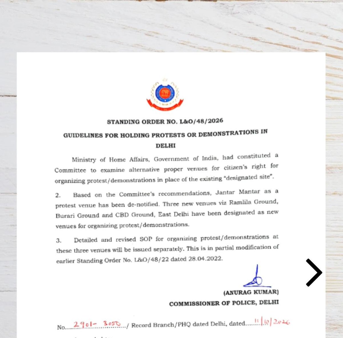 why_arkasyn's tweet photo. 🚨 New protest venues in Delhi: Jantar Mantar has been de-notified as a protest site by the Ministry of Home Affairs.
Future demonstrations are now designated for Ramlila, Burari, &amp; CBD Ground. https://t.co/BWJtFOPlQ3