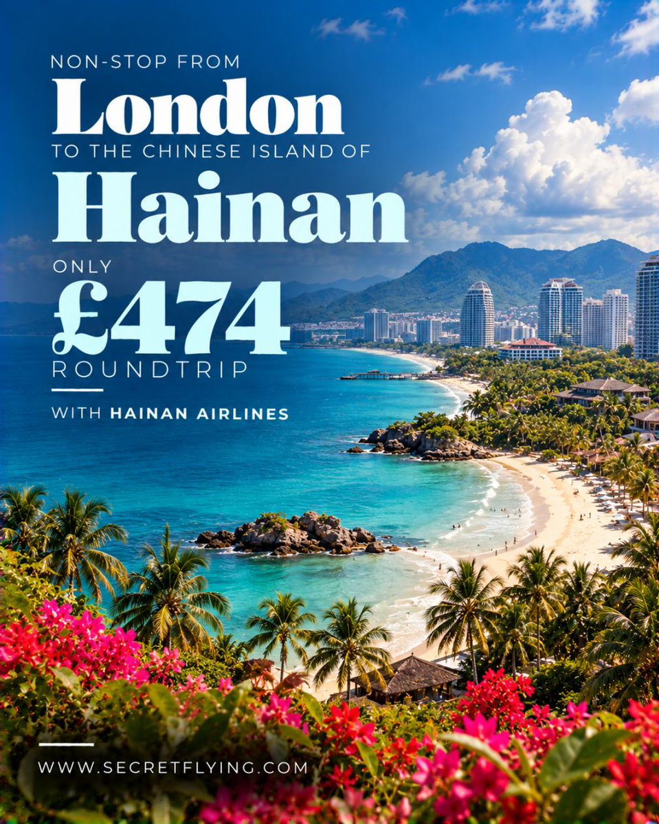 SecretFlying's tweet photo. Non-stop from #London, UK to the Chinese Island of Hainan for only £474 roundtrip with Hainan Airlines #Travel

https://t.co/Y8CAUT2ZJr https://t.co/IdDyTiMEwE