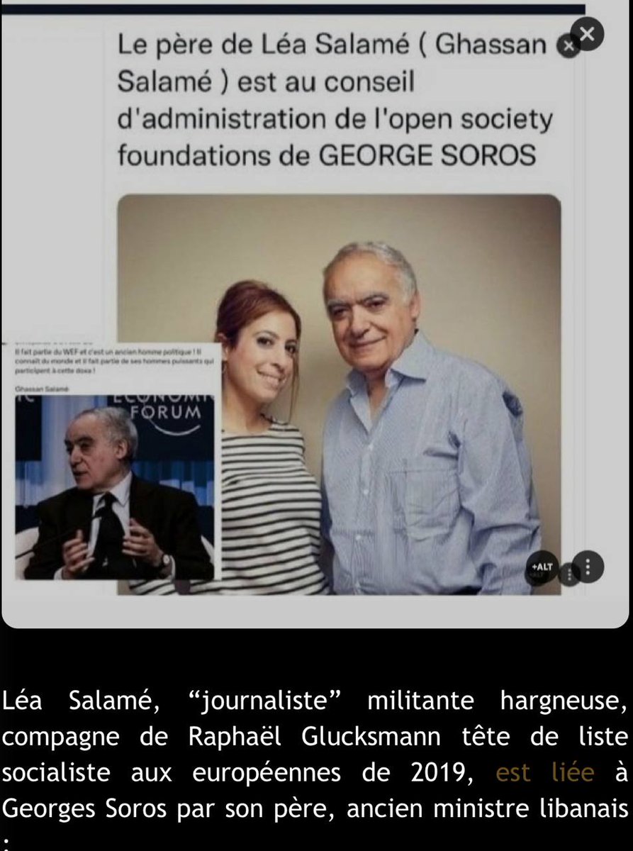 FranceRsistanc1's tweet photo. 🚨RAPPEL🚨🇫🇷👁‍🗨Le père de Léa Salamé la Femme de Raphaël Gluksman est le premier relais d’influence de GEORGES SOROS au Liban🇱🇧⏰🔥

🚨REMINDER🚨🇫🇷👁‍🗨Léa Salamé’s father—the wife of Raphaël Gluksman—is George Soros’s primary point of influence in Lebanon🇱🇧⏰🔥 https://t.co/eeNxuS1oLd