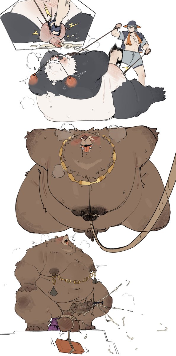 MochaMuzz8787's tweet photo. A thousand thanks for this illusion created by @quanjiang_ Wise is dominating the two large, imposing bears, Ben Bigger and Panyinhu 
#ballbusting #zzzero #MoobPlay https://t.co/rwtU1k20wR