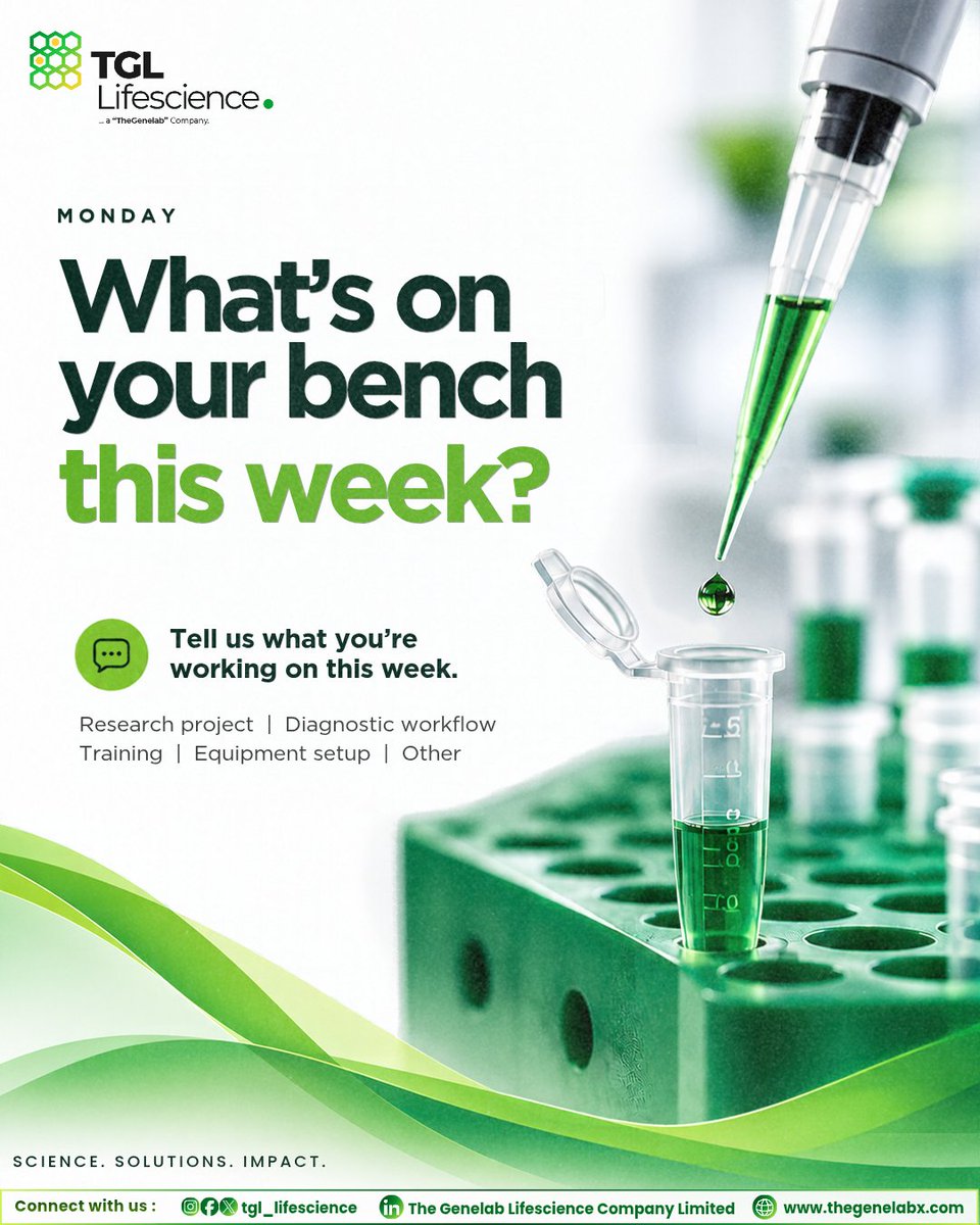 tgl_lifescience's tweet photo. Whatever is on your bench this week, we know that every step takes preparation and dedication.
So, what are you working on this week?
Tell us in the comments. We’d love to hear from you.
Wishing you a productive week in the lab.
#ScienceSolutionsImpact #labsupplies https://t.co/I0TFPneMup