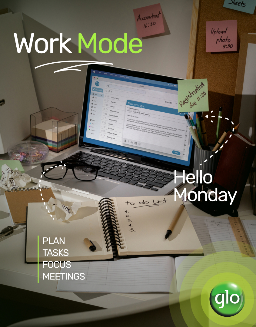 GloWorld's tweet photo. Monday has a full agenda and it is not waiting for you to catch up. 

Plan the day, lock in the tasks, stay focused, and work like the week depends on it — because it does.

Happy new week.

#GloWorld #GloUnlimited #MondayMotivation https://t.co/pM3eYf7tom
