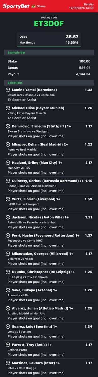 OddsUndisputed's tweet photo. 35+ Odds for Tuesday and Wednesday 🤲🍀     -    ET3D0F

All Champions League games❤️‍🔥

Player Shot on Target✅ https://t.co/mMDWugjweN