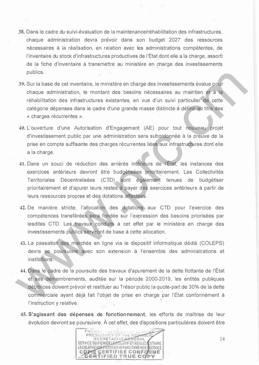 PR_Paul_BIYA's tweet photo. Circulaire relative à la préparation du budget de l’Etat au titre de l’exercice 2027

#PaulBiya
#Cameroun
4/6 https://t.co/QjU91PVxvb