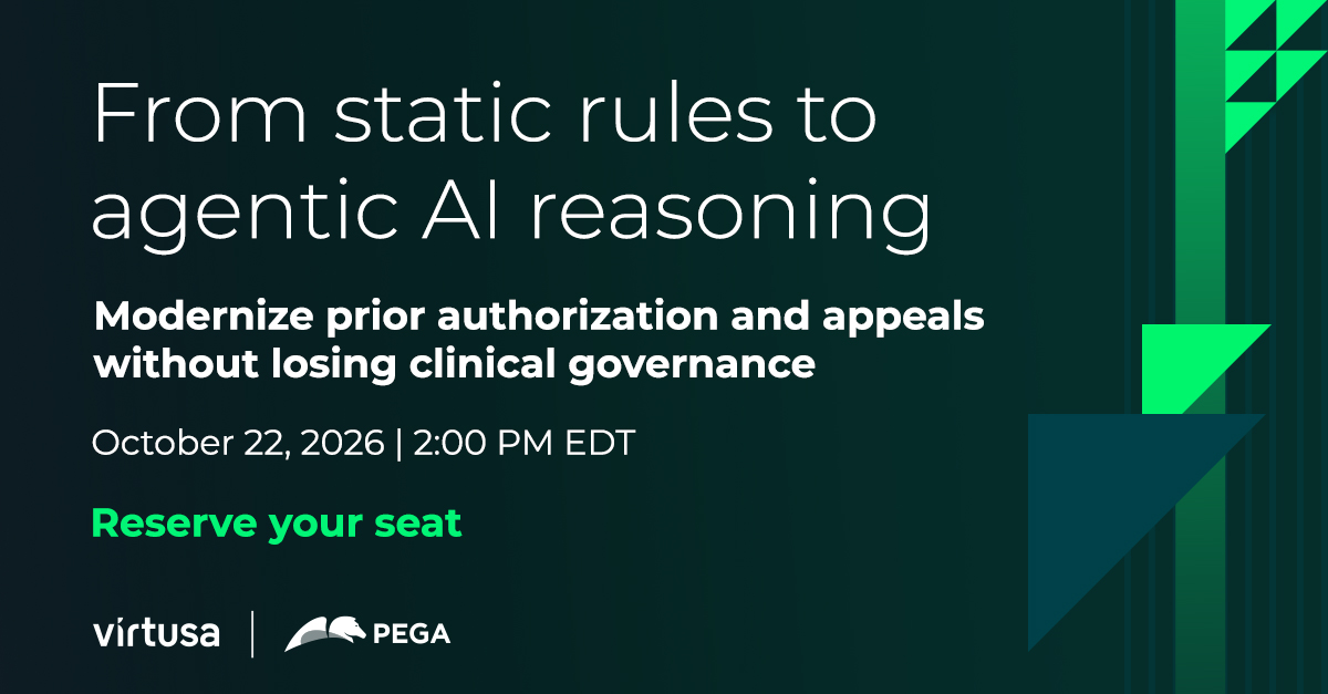 VirtusaCorp's tweet photo. Traditional automation hits a wall with complex clinical criteria. Shift to intelligent orchestration with agentic AI to modernize prior auth while preserving clinical governance. Save your spot: https://t.co/DjIUQQktqH   #AgenticAI #PayerInnovation #HealthIT https://t.co/K0mMZSF5Kf