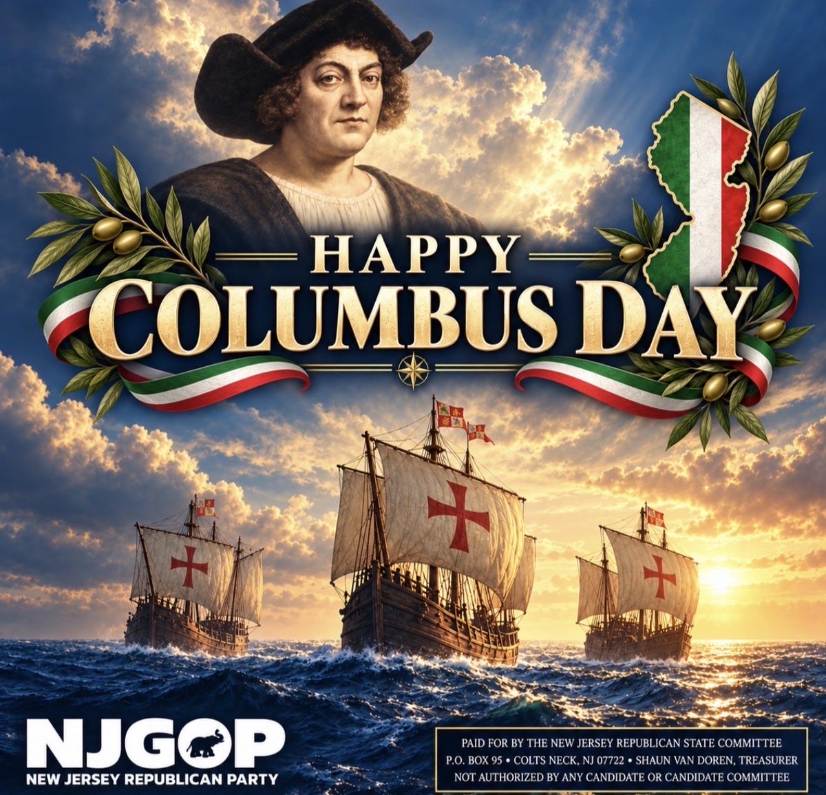 NJGOP's tweet photo. 🇺🇸🇮🇹 Happy Columbus Day!

Today, we proudly celebrate the rich Italian heritage, enduring traditions, and extraordinary contributions of generations of Italian Americans who helped shape the history, culture, and character of the Garden State.

No matter how hard the radical left tries to erase this proud legacy, we will never back down. We stand proudly with New Jersey’s Italian American community — today and always!