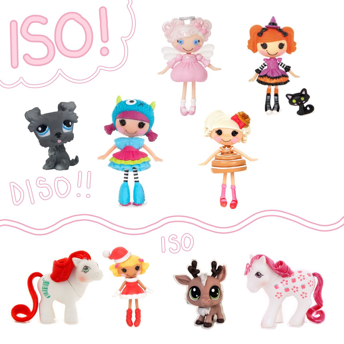 damuppitt's tweet photo. ⭑ TOYPOSTING !!! ⭑ 
toys i’m looking for to add to my collection &amp; some things i have to trade / to sell!!

(all the lalaloopsies im lf are minis !) https://t.co/A8a6H8TFmO