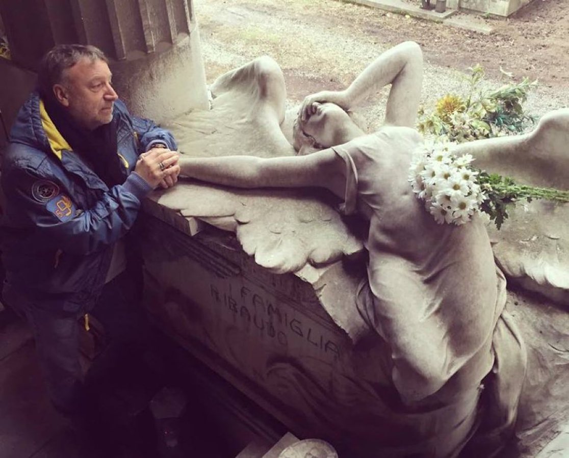 BillPourquoimec's tweet photo. Peter Hook visits Italian tombs featured on Joy Division artwork of Love Will Tear Us Apart. https://t.co/S0gf24UgOG