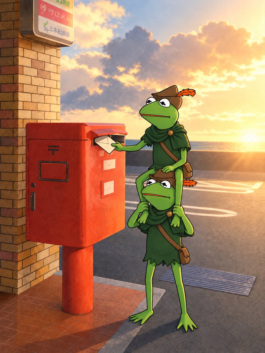 robincoinrhCTO's tweet photo. Have you ever thought about being part of something incredible and real?
Two Robins stacked high, dropping a letter into the box at sunset 🐸 that’s the vibe of what we’re building if you get what the frog means. Ribbit
robinhood:0x11b70d0243baf75e85ce03201a92b5b7c33beb59  isn’t just another frog meme. It’s a community that showed up, stayed, and kept stacking higher together.
Thank you for making this real.
The Sherwood forest is growing Robins. 🏹🐸
Ribbit Ribbit